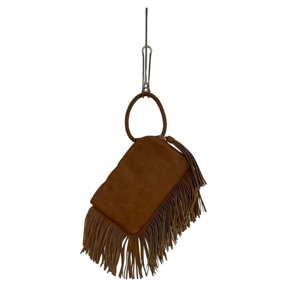 Clutch w/wrist MARKDOWN Strap Brown Fringe and Tassel NEW Measurements in Photos